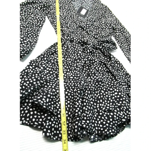 Pretty Little Thing Dalmation Print Dress Size 10 Wrap Long Sleeve Wrap Tea Belt - Picture 3 of 9
